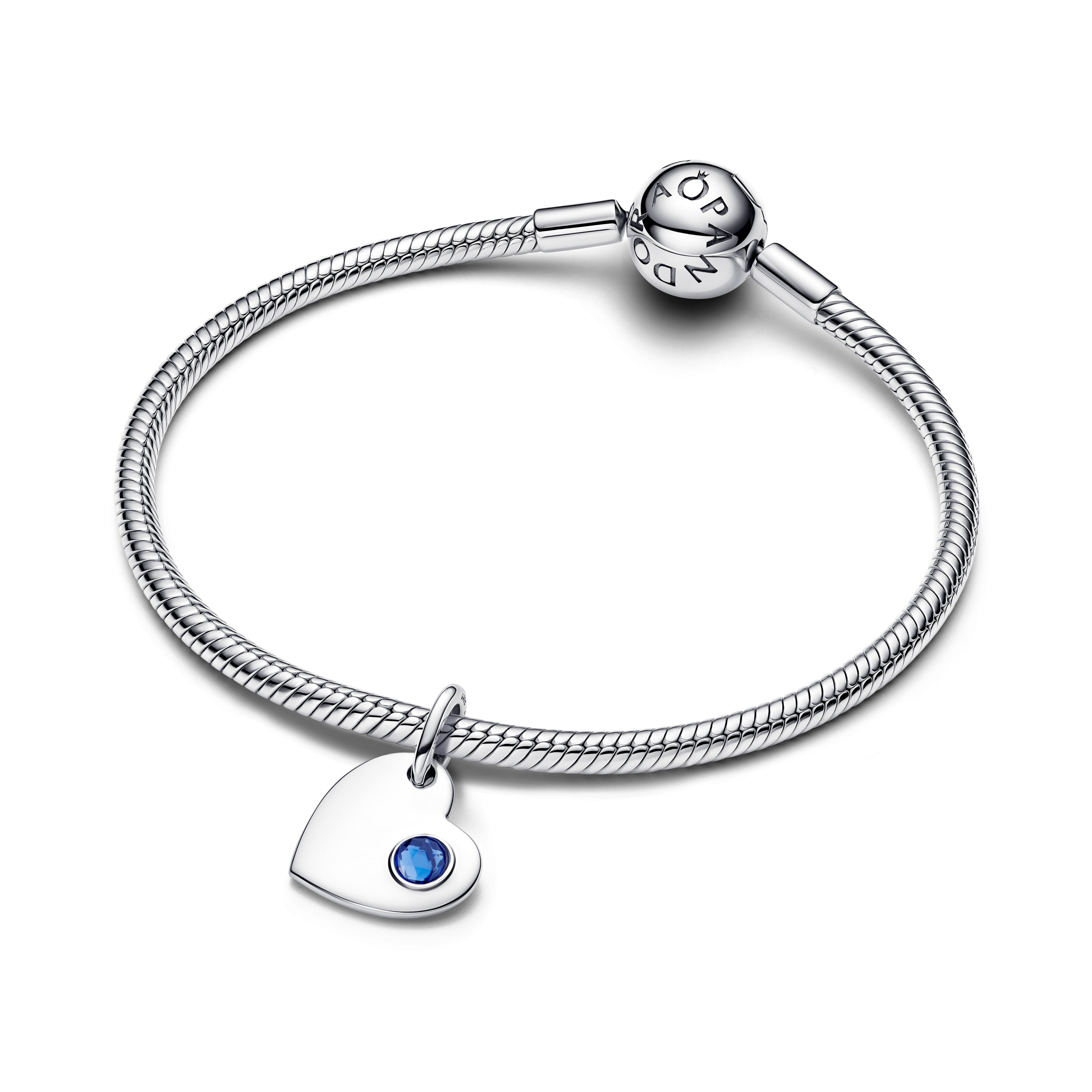 September Engravable Heart Blue Stone Dangle Charm