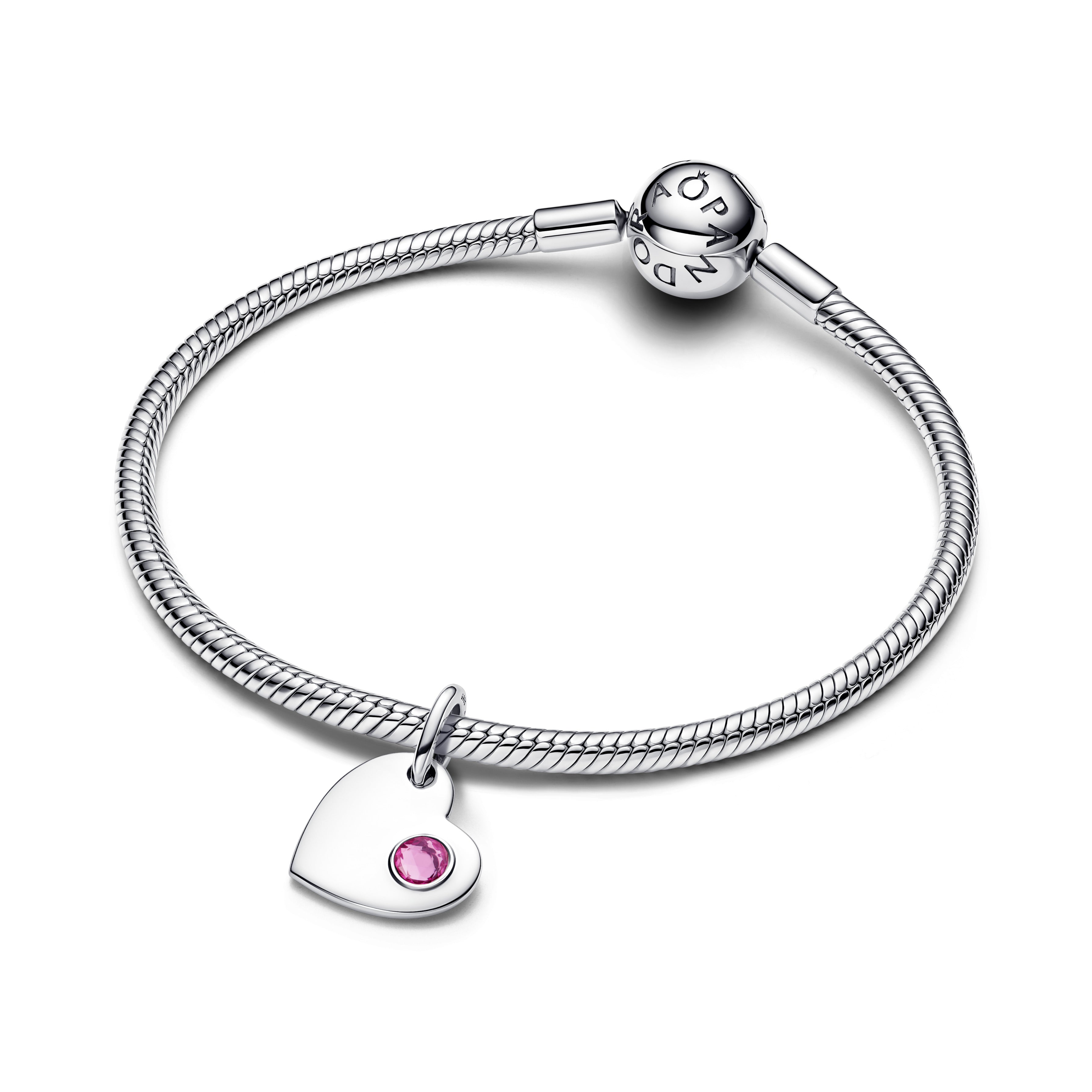 Engravable Heart Pink Stone Dangle Charm