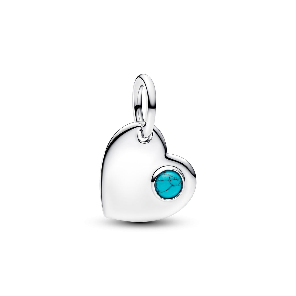 Engravable Heart Turquoise Blue Stone Dangle Charm