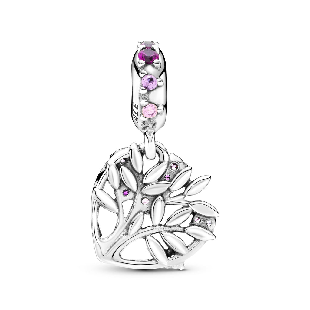 Pink Heart Family Tree Dangle Charm