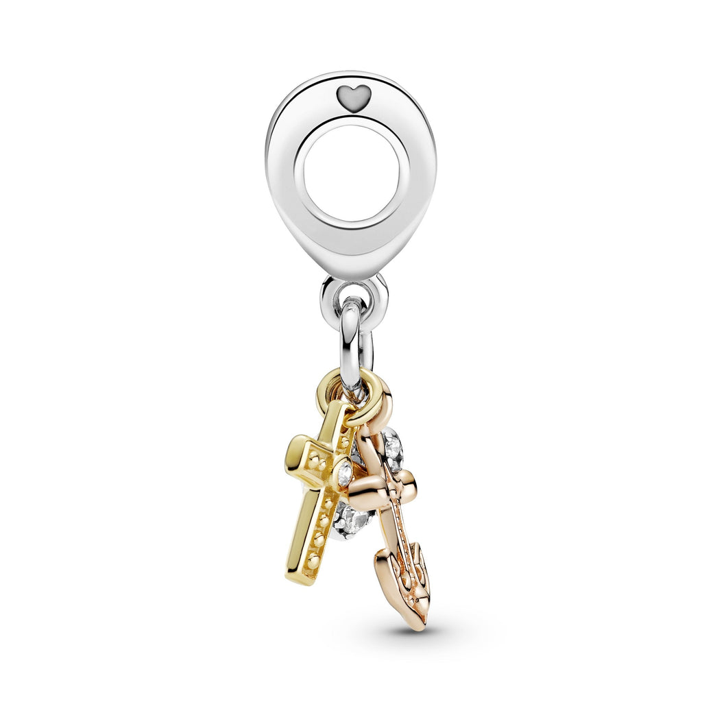 Triple-tone Cross, Heart, & Anchor Dangle Charm